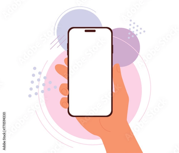 Fototapeta Hand holding mobile vertically in flat style