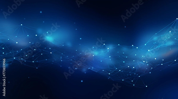 Fototapeta Abstract blue background with interweaving of colored dots and lines, Wave of dots and weave lines. Abstract background. Network connection structure. 