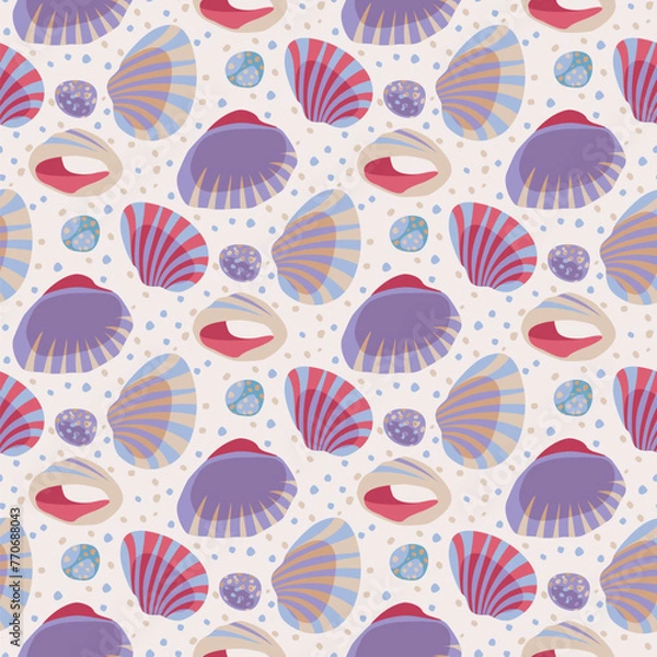 Fototapeta Pattern with shells. Sea pebbles. Vector illustration