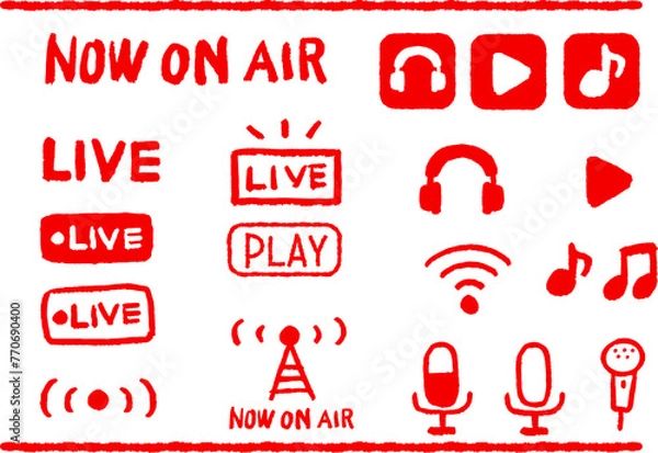 Fototapeta ライブ配信の手描き風イラストセット　赤