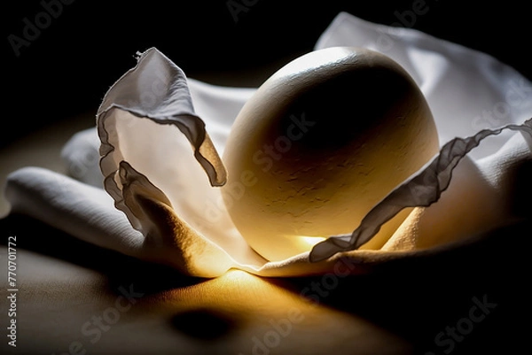 Obraz - one illuminated white egg, generative ai