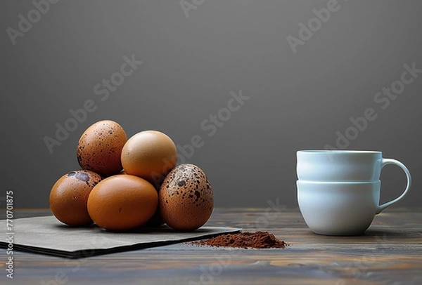 Obraz - simple Easter breakfast with colorful eggs, generative ai