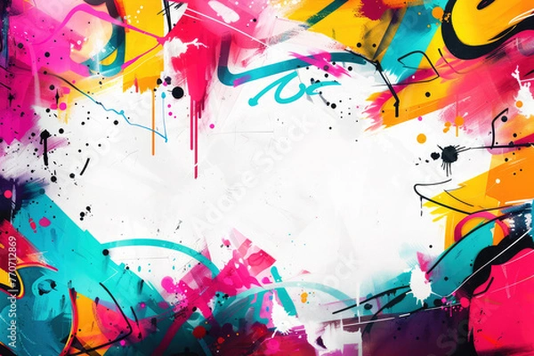 Fototapeta Abstract graffiti wall background with white space in the middle for design. Generative AI