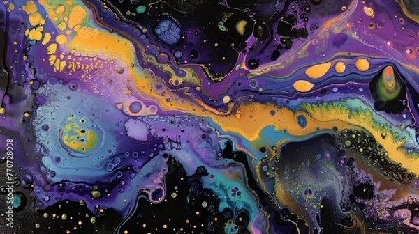 Obraz Abstract acrylic liquid pouring painting art, multicolor, 16:9