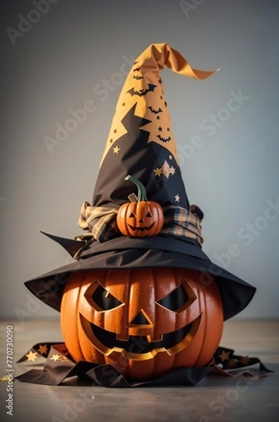 Obraz halloween pumpkin with witch hat