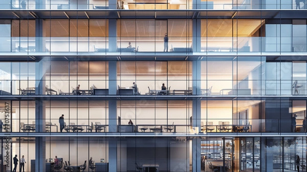 Fototapeta "Inside the Modern Office: A Glass Facade Perspective"