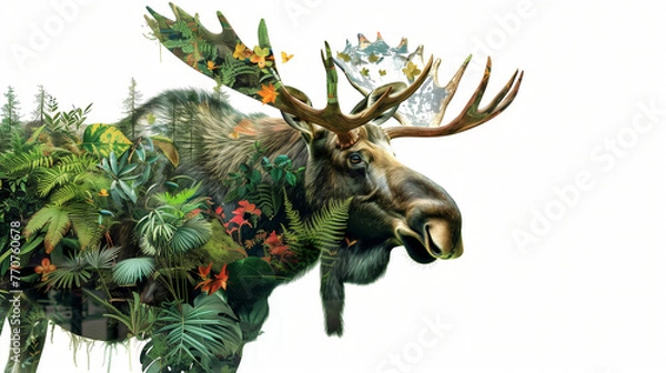 Obraz Moose with plant pattern