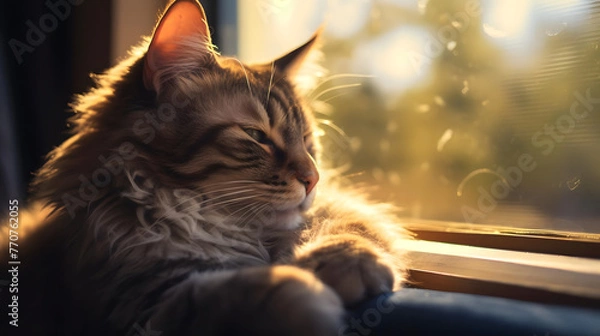 Fototapeta Cozy Cat by Sunlit Window