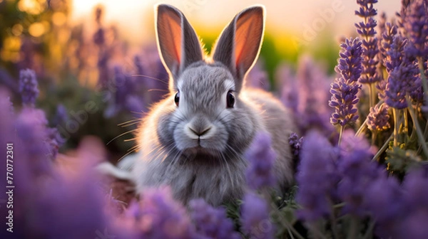 Obraz Fluffy Rabbit in Sunflower Patch