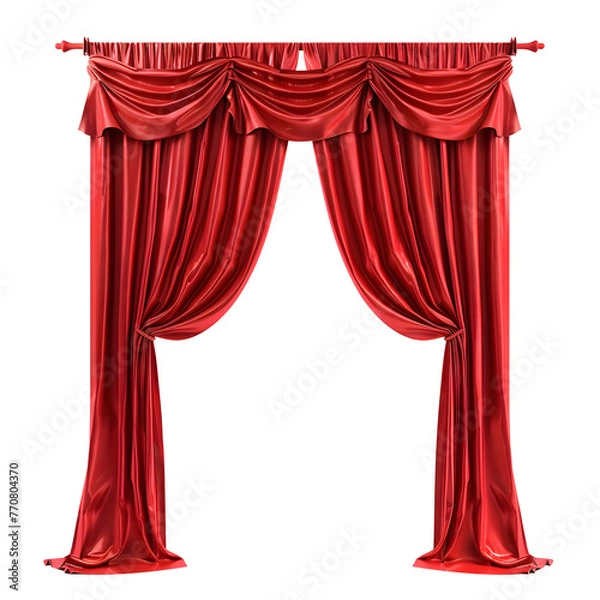 Fototapeta Red Window Curtain Isolated on Transparent Background. Ai generated 
