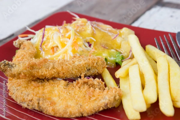 Fototapeta Fish steak with vegetables