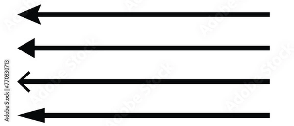 Obraz Long straight arrow icons. Black horizontal pointer, direction, transfer, position or location and width signs isolated on transparent background. Vector graphic illustration 3 2 3