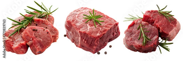 Fototapeta \ - A set of meat in its raw state isolated on  transparent background