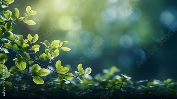 Obraz tree branch with green leaves background