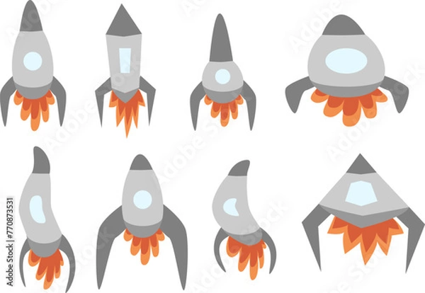 Fototapeta The launch of a space rocket and the symbol of the launch of new enterprises Innovative development is a set of flat design icons in stylization using transformation. Vector illustration template