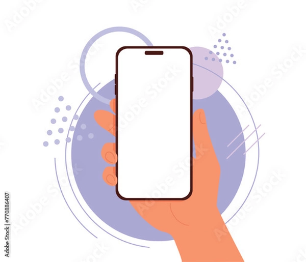 Obraz Hand holding mobile vertically in flat style