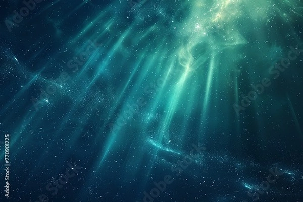 Fototapeta Polar aurora, night sky abstract, wide angle, green and blue hues for ethereal wallpaper , octane render