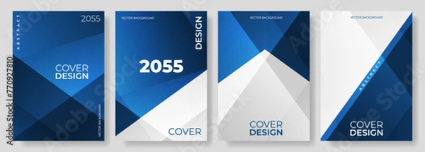 Fototapeta Blue and white abstract modern poster or vertical background vector set. A4 resolution polygonal elegant cover design for brochure, book, flyer, poster, background, banner, annual report presentation.
