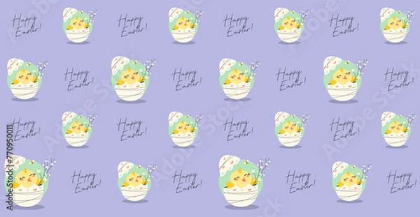 Fototapeta Vector Illustration Of A Cute Easter Chick On A Lavender Background