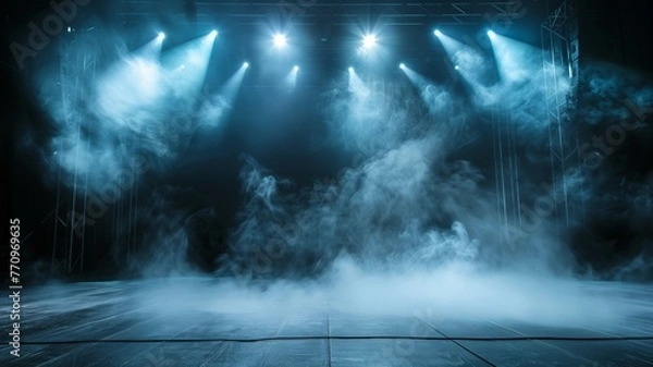 Fototapeta Empty studio dark abstract cement wall and gradient studio room with smoke float up interior texture for display products wall background.