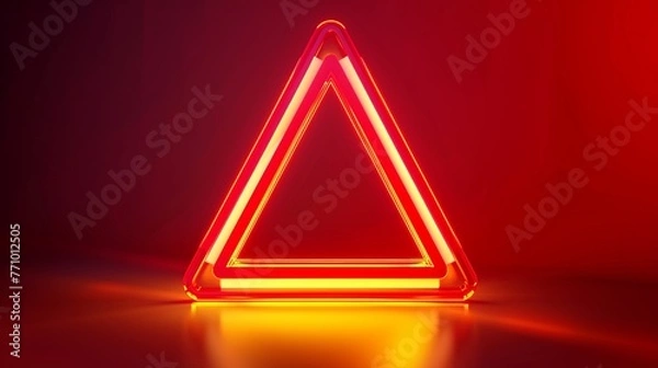 Obraz A 3D icon of a red danger warning triangle is presented, symbolizing alertness, caution, or emergency notification, emphasizing danger and caution.