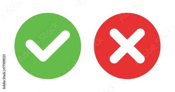 Obraz Checkmark and cross. Isolated vector symbol. Checkmark right symbol tick sign. Test question.