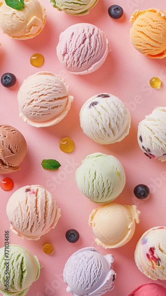 Obraz Assorted of scoops ice cream on pink background
