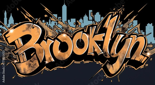 Obraz The word "Brooklyn" - graffiti inscription with chrome effect. Spray painted tag, street art design. Wallpaper and background resource.