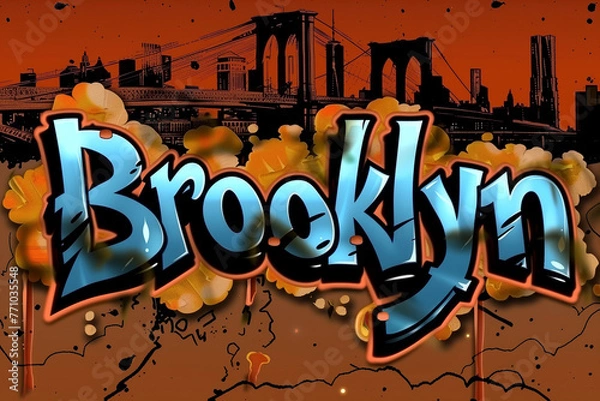 Obraz The word "Brooklyn" - graffiti inscription with chrome effect. Spray painted tag, street art design. Wallpaper and background resource.