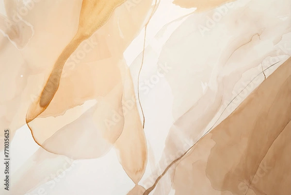 Obraz Watercolor beige abstract background with soft shapes, elegant fluid art in the style of light brown and white tones, flowing lines, neutral color palette, smooth gradient, detailed texture.