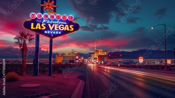 Fototapeta Welcome to fabulous las vegas sign on the left, generated with AI