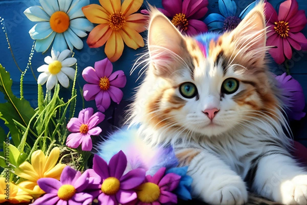 Fototapeta cat with flowers