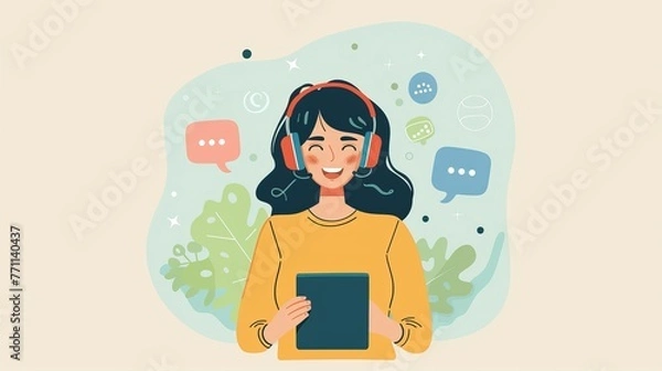 Obraz Podcast Listener Feedback Detailed photographs of podcast listeners engaging with content from leaving reviews to sharing reactions on social media  AI generated illustration