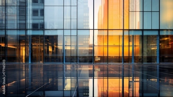 Obraz Abstract reflections in glass office buildings  AI generated illustration