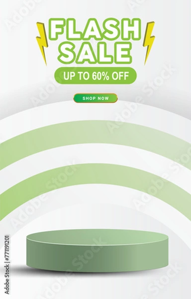 Fototapeta flash sale discount portait template banner with 3d podium for product sale social media with abstract gradient green background design1