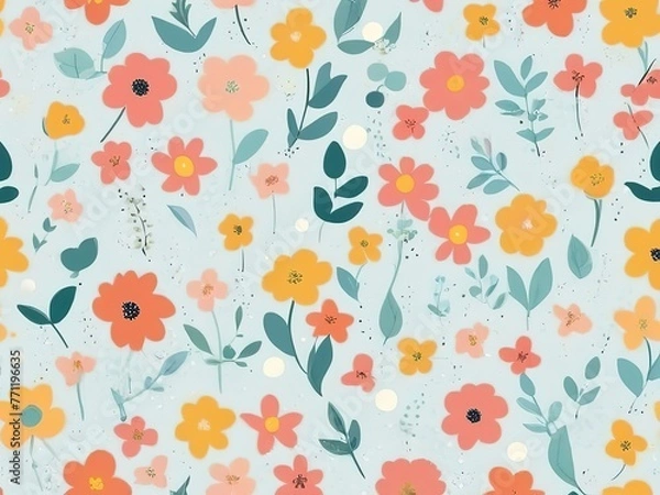 Fototapeta Seamless pattern with flowers and leaves. Floral background.
