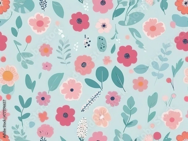 Fototapeta Seamless pattern with flowers and leaves. floral background.