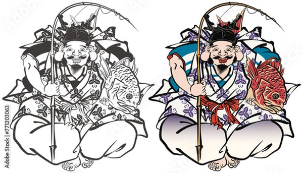 Obraz 浮世絵　歌川国貞のえびす様のイメージイラスト