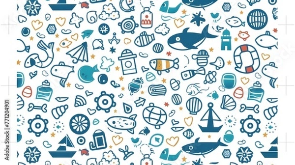 Obraz Nautical Pattern in Navy and Aqua Wallpaper Background