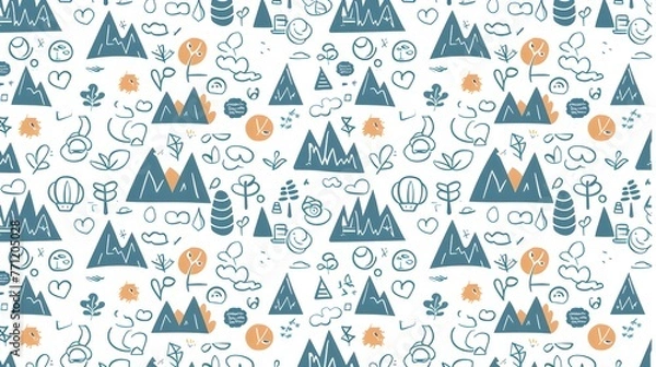 Obraz Playful Adventure Doodles in Blue and Orange Wallpaper Background
