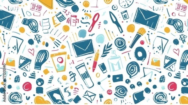 Obraz Abstract Office and Art Supplies in Blue and Yellow Wallpaper Background