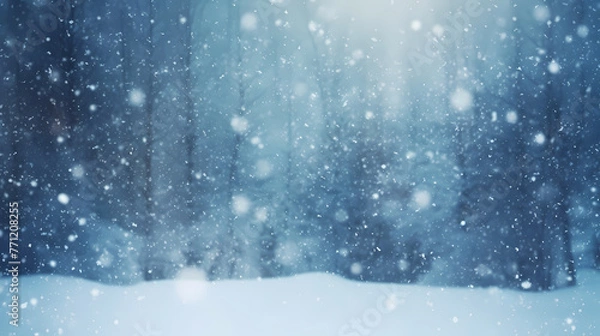 Fototapeta Winter scene,snowfall on blurred background