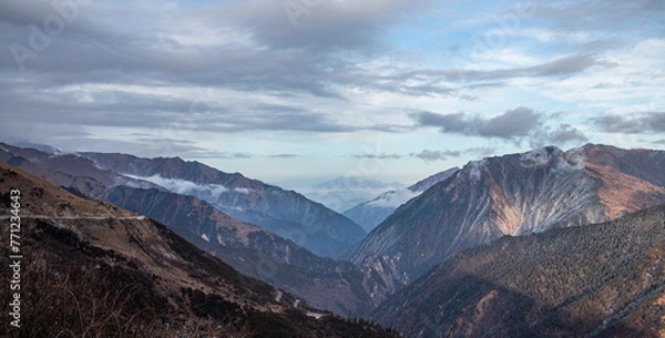 Fototapeta Looking at the magnificent scenery of Mount Balang in Sichuan Province, China from afar