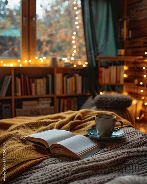 Fototapeta Remote book club, monthly reads, deep discussions, screenshared insights, thoughtful evening , high-resolution