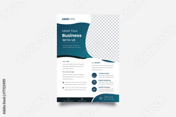 Fototapeta Modern creative clean business flyer design template for advertising company promotion growth. blue color gradient vector abstract flat corporate flyer design illustration 