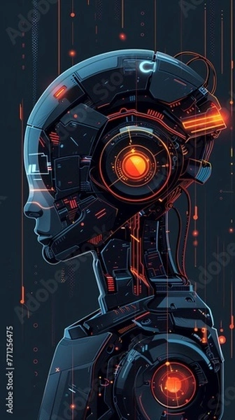 Obraz linear robot illustration, processing voice commands, bright digital waves, welcoming interface