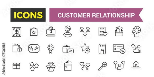 Obraz Customer relationship management software vector icons with editable stroke. Vector relationship management editable stroke. Vector illustration.