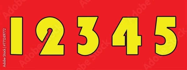 Fototapeta Design a set of numbers 1-5 in a simple style, bright colors, suitable for design work. or publication