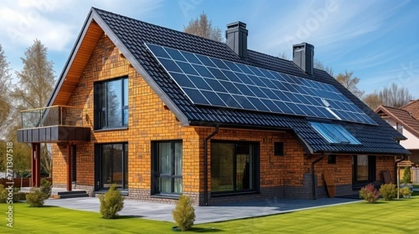 Obraz country house with solar panels