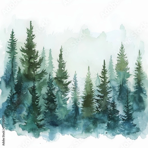 Fototapeta Dense Forest Watercolor Painting